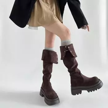 Internet celebrity design sense retro knee boots women 2025 spring and autumn new super fire fashion thin fashion knight boots boots 35 чёрный