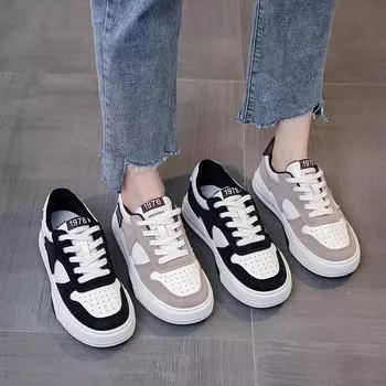 Internet celebrity explosion platform casual sports shoes women s spring ins tide 2025 new niche versatile running white board shoes 35 чёрный