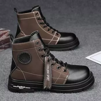 Internet celebrity explosion retro Martin boots men s winter trend 2024 new tall British wind locomotive leather boots tooling boots 39 черный коричневый