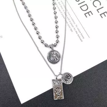 Internet celebrity FF Fengfan same necklace, retro fashion trendy cool hip hop dancing men s and women s sweater chain, street shot versatile