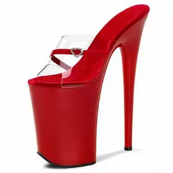 Internet celebrity fish mouth thin heel high heel women s shoes open-toed cool slippers women s outer wear 2025 summer new fashion one-word 34 красный