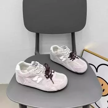 Internet celebrity flat shoes women s spring and summer new retro mesh breathable sports casual board shoes 35 бежевый