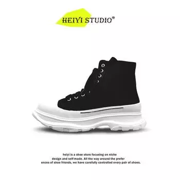 Internet celebrity high-top board shoes little white shoes trendy men and women Korean version white couple canvas Martin boots thick sole heightening 34 белый