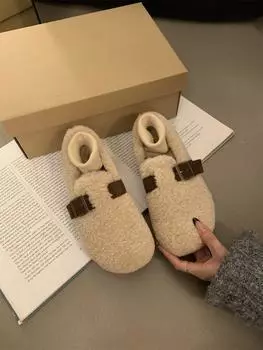 Internet celebrity inner height increase fluff drag fleece single shoes women 2025 autumn and winter new soft sole Korean version of Doudou shoes lazy 35