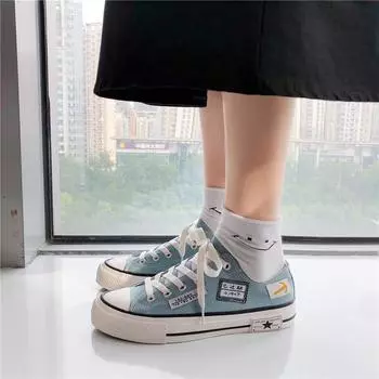 Internet celebrity little white canvas shoes women 2025 new versatile autumn board shoes Korean version ulzzang shoes ins tide H609 35