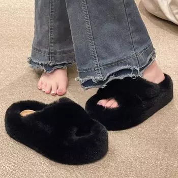 Internet celebrity Mao Mao slippers women wear casual new Korean version ins trendy shoes autumn and winter home cotton slippers one-word drag 35 чёрный