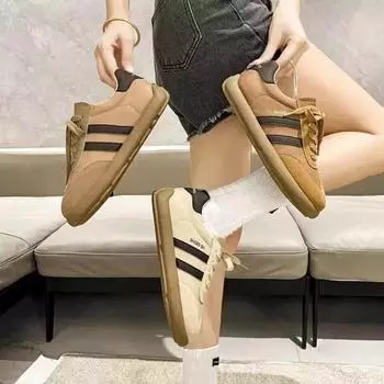 Internet celebrity moral training shoes women s 2024 autumn new retro flat casual shoes fashion versatile white shoes lace-up women s shoes 35 хаки