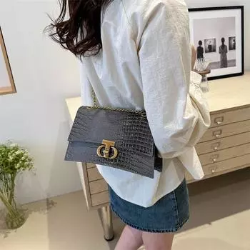 Интернет знаменитость нишевая сумка новая мода универсальный крокодиловый узор подмышки женская сумка ретро цепь плечо сумка-мессенджер серый