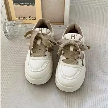 Internet celebrity platform white shoes in the autumn of 2024 new popular versatile height increase casual bread soft-soled sports shoes 35 чёрный