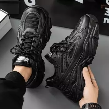 Internet celebrity popular men s shoes new little white shoes versatile sports and leisure heightening teenager mesh dad shoes black 39