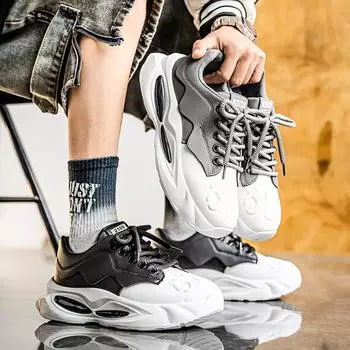 Internet celebrity popular men s shoes spring and autumn thick soles new versatile sports leisure running heightening teenager leather dad shoes 39