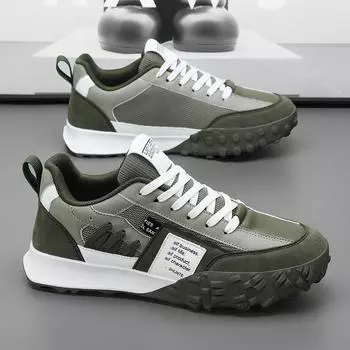 Internet celebrity popular men s shoes summer breathable mesh retro versatile casual board shoes non-slip soft sole sports heightening tide shoes 39 армия зеленый