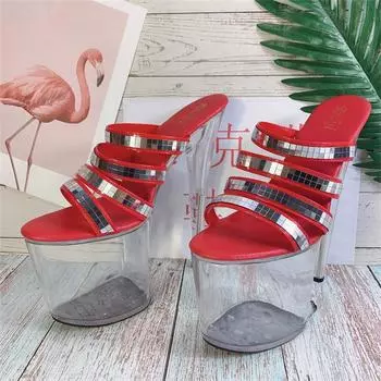 Internet celebrity sandals women s high heel 2025 new summer versatile fairy style fashion crystal heel sandals 34 красный