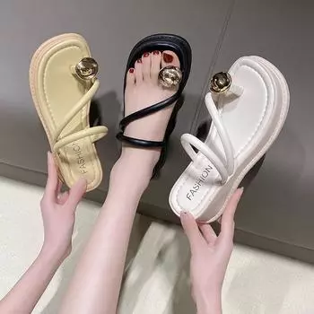 Internet celebrity slope heel cool slippers women 2025 summer new Korean version toe slippers wear fashion versatile toe sandals 35 чёрный