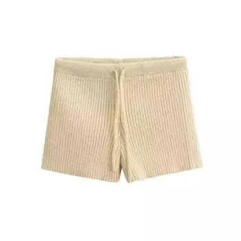 Internet Celebrity Stretch Slim Knit Flat-Cut Blogger Shorts Apricot S