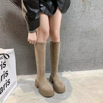 Internet celebrity super fire boots women s boots 2025 autumn new retro British style fashion elastic thin high boots 35 хаки