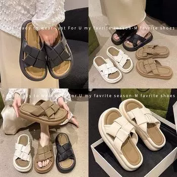 Internet celebrity thick-soled cool slippers female 2024 summer new fashion versatile one-word drag outside fairy vacation beach shoes 35