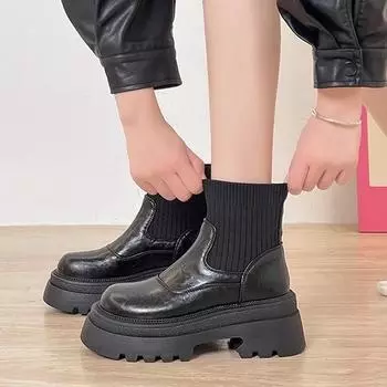 Internet celebrity thin boots Martin boots women s 2024 autumn and winter new small thick sole heightening short tube fashion socks trend 35 чёрный