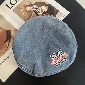 Internet celebrity trendy brand retro versatile denim beret female design sense niche show face small hat trend M56-58cm серый