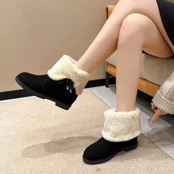 Internet celebrity velvet thickened snow boots women s 2024 autumn and winter new Korean version casual short boots Northeast warm cotton shoes 35 чёрный
