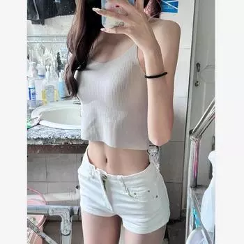 Internet Celebrity Wear Blogger Demin shorts Western Style Low Waist Stretch White Ultra Short Pants Gyaru Dance Hot Pants Fashion White 2XL
