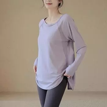 Internet Celebrity Yoga Clothes Women s Overall Professional Breathable Gym Sports Long Sleeves T-shirt Loose Casual Running Tops Autumn Purple 2XL