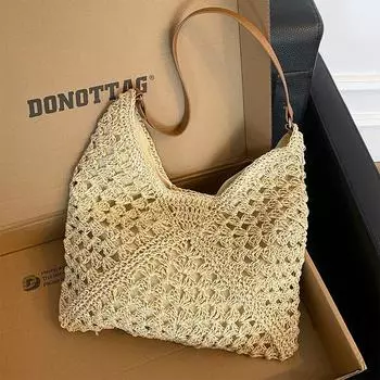 Internet Hot Idle Style Woven Bag Women s Atmosphere Seaside Holiday Straw Bag Easiest for Match Shoulder Tote Bag Fashion Beige