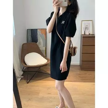 Internet Hot Polo Casual Dress 2025 Summer New Arrival Slim Looking Black Hip-Wrapped Skirt Women s Western Style Black Dress Black S