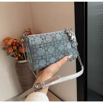 Internet Hot Sequin Pouch Women s 2025 New Arrival Fashion Shoulder Pillow Bag Denim Blue Chain Crossbody Bag Blue