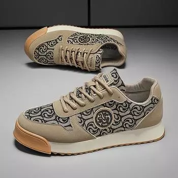 Интернет-известная повседневная обувь мужская новая повседневная обувь с принтом из ткани мужская низкая мягкая подошва стильная обувь 39 хаки