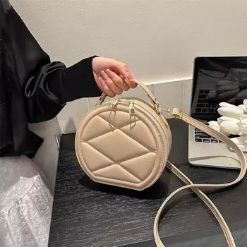 Интернет знаменитость алмаз маленькая сумка 2024 новая модная весенняя текстура женская сумка модная стеганая сумка через плечо однотонная маленькая круглая сумка темно-коричневого