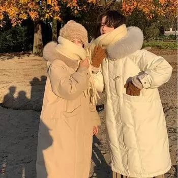 Интернет-знаменитость большой меховой воротник пуховик женский выше колена 2024 новый высококачественный зимний утолщенный пуховик утка S (90~ 110 catties)