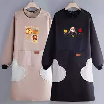 Интернет-знаменитость Фартук с длинными рукавами Бытовая кухня Водонепроницаемый и маслостойкий халат Взрослый мультяшный принт Кулинарный фартук Ordinary