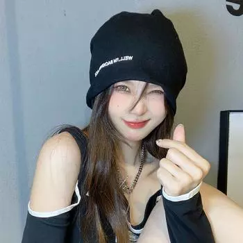 Интернет знаменитость худая большая окружность головы холодная шапка женская свободная вязаная ворсовая шапка детская весна и осень прохладная шапка для родов прилив M56-58cm хаки