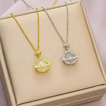 Интернет-знаменитость, кошачий глаз, камень, Сатурн, звезда, девушка, универсальная ключичная цепочка, легкий роскошный нишевый дизайн, темперамент, изысканное ожерелье из циркония