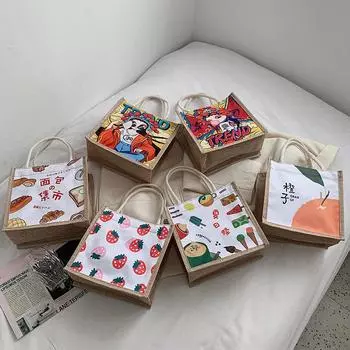 Интернет-знаменитость, летняя милая мультяшная сумка через плечо, студенческая коробка для обеда, сумка Bento, японская девушка, ручная холщовая сумка Orange (zipper)