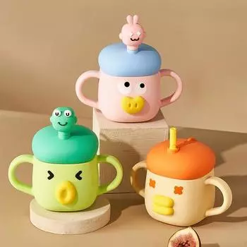 Интернет-знаменитость, милый мультфильм, молочная чашка большой емкости, детская чашка со шкалой, антикапельная стеклянная трубочка, стакан для воды, можно подогревать в микроволновой печи 350ml розовый