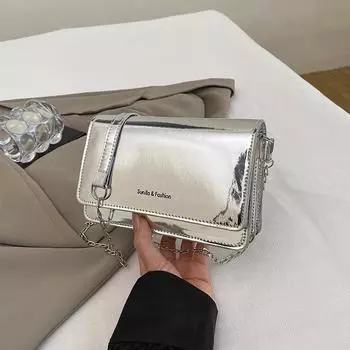 Интернет-знаменитость, модная сумка через плечо, универсальная, иностранного стиля, маленькая квадратная сумка с цепочкой для женщин серебряный
