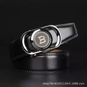 Интернет-знаменитость Молодежь и средний возраст Мужской кожаный ремень Деловой Высококачественный Повседневный Универсальный Автоматический Пряжка Ремень S(95cm-110cm) светло-коричневого