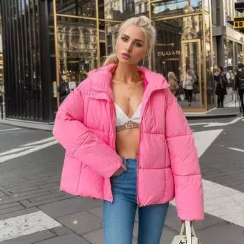 Интернет знаменитость новая корейская версия короткая утолщенная хлопковая одежда женская маленькая повседневная свободная хлопковая куртка зима M чёрный