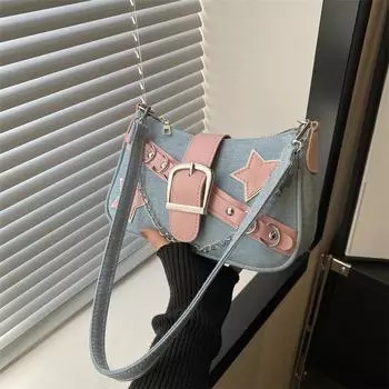 Интернет знаменитость оригинальный нишевый дизайн сумка-багет через плечо женская весна 2024 года новая милая крутая сумка для пожилых людей подмышечная сумка чёрный