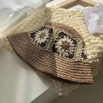 Интернет-знаменитость плетеная цветочная шляпа-ведро женская универсальная шляпа от солнца летняя закрывающая лицо маленькая солнцезащитная шляпа-ведро M56-58cm зелёный