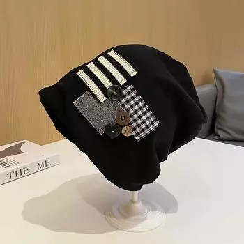 Интернет знаменитость японская наклейка кнопка стек шляпа мужчины и женщины мода универсальный дизайн чувство показать лицо маленькая холодная шляпа прилив пуловер шляпа осень Average size (55-58cm) чёрный