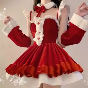 Интернет знаменитость рождество красное платье сексуальное нижнее белье чистое желание одежда униформа милый маленькая грудь ночная рубашка комплект One size