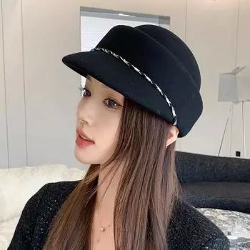 Интернет знаменитость шерстяной берет женский осень и зима новый темперамент британский ретро конный головной убор универсальный кепка adjustable (54-58cm)