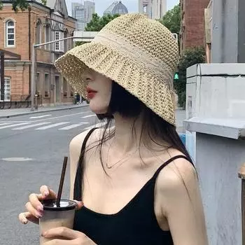 Интернет знаменитость соломенная шляпа женская шнуровка пляж Хепберн ветер отпуск небольшой свежий солнцезащитный крем шляпа от солнца лето M56-58cm бежевый