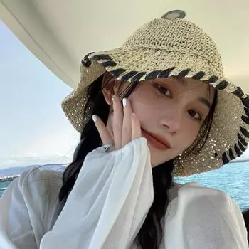 Интернет знаменитость соломенная шляпа женский солнцезащитный крем пляжный козырек от солнца приморский летний большой полевой дорожный шляпа M56-58cm хаки