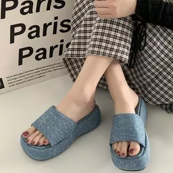 Интернет-знаменитость старшего возраста чувство черного слова усиление тапочки на платформе женская летняя одежда 2025 новые французские интернет-знаменитости крутые тапочки 35 чёрный