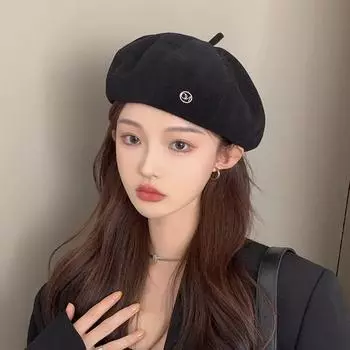 Интернет знаменитость темперамент берет женский 2024 новый осенний ретро шляпа художника показывая маленькую элегантную тыквенную шляпу прилив M56-58cm чёрный