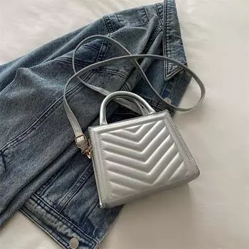 Интернет Знаменитость Текстура Вышитые Нитки Женская Сумка Наплечная Сумка Модный Прилив Повседневный Простой Маленький Квадратный Прилив Сумка серебряный